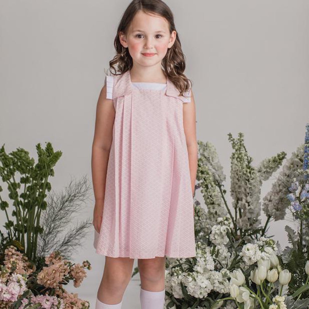 EUC Dondolo Peony Dress pink w/white flower crisscross stitching, size 4